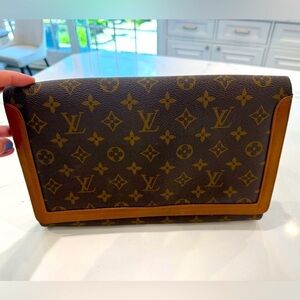 Louis Vuitton RARE VINTAGE Monogram Clutch Bag with Vachetta Leather pre 1982